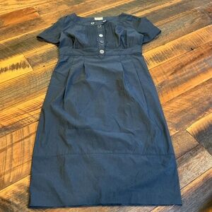 Karen Millen Black Cotton Blend Button Front Sheath Dress Size 8 US